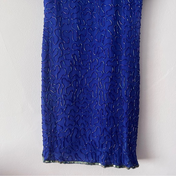 Vintage 80's Laurence Kazar New York Silk Sequin Beaded Dress Large - Picture 4 of 14